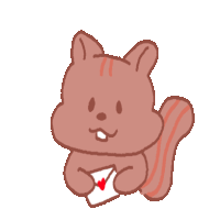 a cartoon drawing of a squirrel holding an envelope with a red heart on it