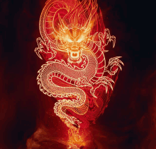 a red dragon with flames coming out of its tail