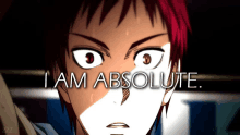 a close up of a person 's face with the words " i am absolute " above it