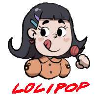 a cartoon drawing of a girl holding a lollipop and the word lollipop below her