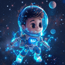 a cartoon of a boy in an astronaut costume with the letter s on his chest