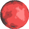 a pixel art illustration of a red planet with a satellite on it