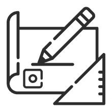 a black and white icon of a pencil and ruler