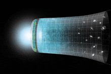 a computer generated image of the beginning of the universe with a light coming out of the top