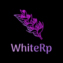 a purple feather with the word whiterp on a black background