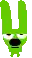 a pixel art of a green rabbit with a black nose and eyes .