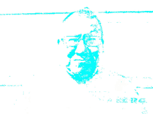 a pixelated image of a man 's face with glasses on