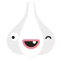 a cartoon illustration of a garlic bulb with a smiling face .