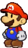 a pixel art drawing of mario wearing a red hat and blue overalls