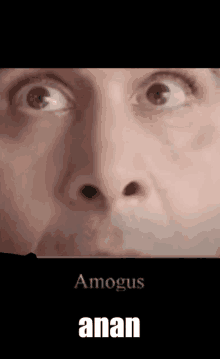 a close up of a man 's face with the words amagus anan written below it