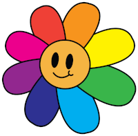 a rainbow colored flower with a smiley face in the center