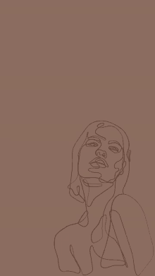 a line drawing of a woman 's face with a brown background .