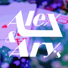 a logo for alex and ary 's with a blurry background