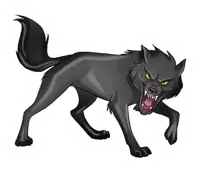 a cartoon illustration of a black wolf with its mouth open