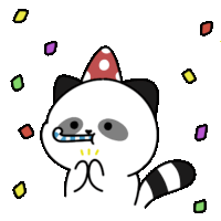 a drawing of a panda wearing a party hat with a candy cane in its mouth