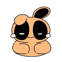 a cartoon drawing of a bunny with black eyes and a sad face .