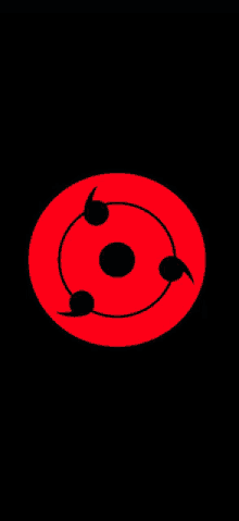 a red circle with a black circle in the middle on a black background .