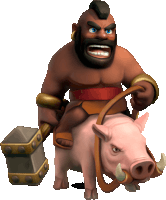 a cartoon character riding a pig with a hammer