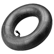 a black tire inner tube with a valve on a white background .