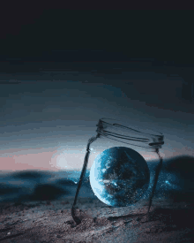 the earth is in a glass jar with a broken lid