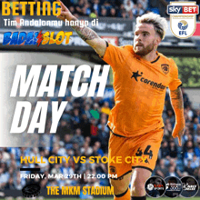 an advertisement for a match between hull city and stoke city on march 29th