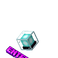 a minecraft logo with a blue cube and the word enter