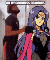 a pixel art of a woman with the words oh my goodness gracious below her