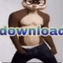 a chipmunk with glasses is standing in front of a sign that says download .