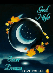 a good night sweet dreams love you all card with a crescent moon