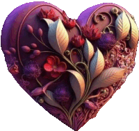 a purple heart with flowers and leaves in it