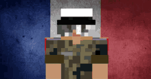 a pixel art of a soldier standing in front of a flag