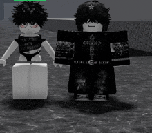 a black and white image of two roblox characters one of whom is wearing a shirt that says " i love jeans "