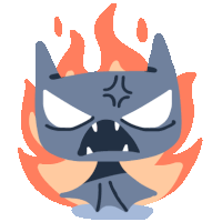 a cartoon drawing of an angry bat with flames behind it