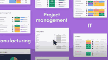 a purple background with project management it and manufacturing displayed