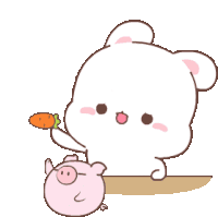 a cartoon of a rabbit feeding a carrot to a pig