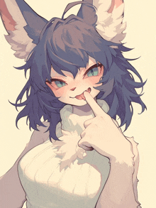 a drawing of a furry girl with blue hair and white ears