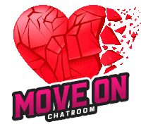 a logo for move on chatroom has a broken heart on it