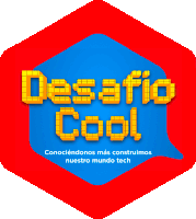 a logo that says desafio cool on a blue and red background