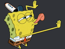 a cartoon of spongebob sticking his tongue out while wearing a hat with an anchor on it