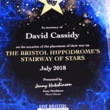 the bristol hippodrome 's stairway of stars was presented to david cassidy