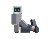 a 3d rendering of a robot with a computer monitor on top