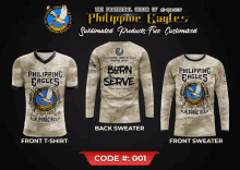 a poster for the philippine eagles shows a front t-shirt back sweater and front sweater