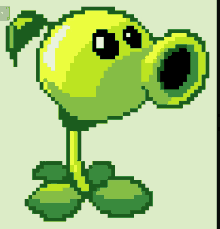 a pixel art drawing of a green plant with a black mouth