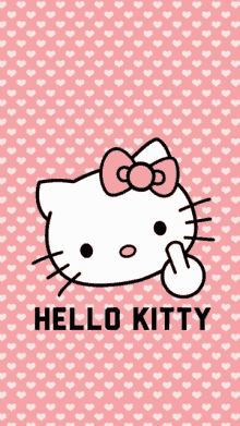 a hello kitty poster with a pink background and hearts