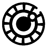 a black and white icon of a circle with a circle in the middle and squares around it .