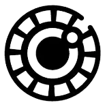 a black and white icon of a circle with a circle in the middle and squares around it .