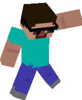 a minecraft character wearing sunglasses and a blue shirt is walking