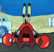 mr. krabs from spongebob squarepants is screaming with his mouth open in a cartoon .