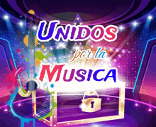 a box with a lock and the words unidos por la musica above it