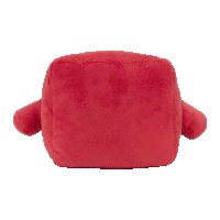 a red cube shaped pillow with arms and legs on a white background